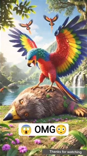 The fight between the parrot and the hawk