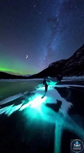 Midnight Skating on a Frozen Lake 🌌 | Aurora Borealis & Milky Way Cinematic Experience #rich #shorts