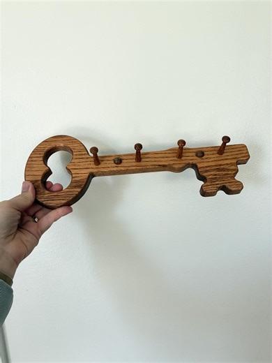 Amish Handmade Key Shaped Key Holder Solid Oak Wood With Peg Hooks - Etsy