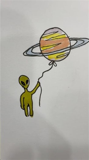 Easy alien 👽 holding 🪐 drawing #alien #saturn #drawing #easydrawing #doodle #fun