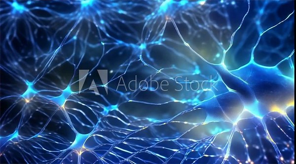 Digital illustration of neural network synapses, highlighting the complex connections in the human nervous system or artificial intelligence.