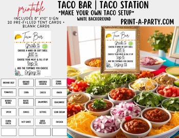 Printable Taco Bar Sign & Food Labels | Teacher & Staff Appreciation Party Décor