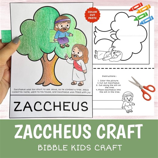 ZACCHAEUS Craft Printable | Bible Story Lesson Activity Kids | Sunday School Cut Glue Worksheet - Etsy