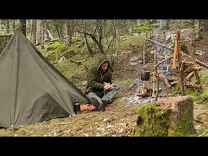 4 Days Solo Bushcraft, Canvas Lavvu tent, Carving Spoon and Frame Saw, Cooking, Pot hanger...