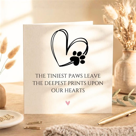 Pet Sympathy Card: Paw Print Heart, Dog Cat Loss Condolence (handmade UK) - Etsy