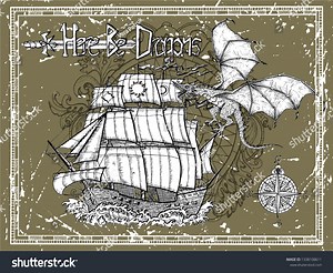 Old Vessel Dragon Compass Title Frame Stock Vector (Royalty Free) 1338108611 | Shutterstock
