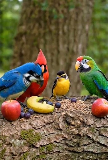 In this story, all the birds eat their food together. #storybird