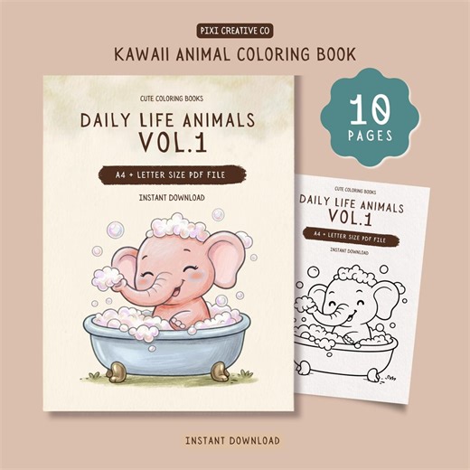 10 Daily Life Animal Coloring Pages, Printable PDF Book, A4   US Letter Size - Etsy