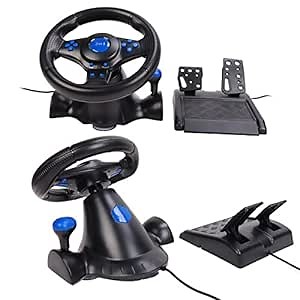 Steering Wheel and Pedals Set - 180 Degrees Rotation PC Racing Wheel With Dual Vibration, USB Powered Simulator for Enhanced Racing Experience