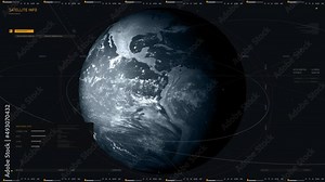 Interface of the modern software collecting satellite info on the earth orbit. System interface scans planet with orbital satellites. System interface analyzes satellite data on the orbit.