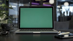 MacBook with a green screen at the office - Free Stock Video