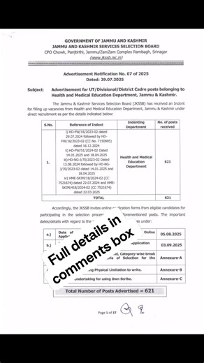 8.2K views · 27 reactions | Fresh JKSSB Recruitment 2025: Apply Online for 621 Health Department Vacancies in J&K | Times of Kashmir | Facebook