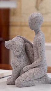 Dog Figurine Abstract Man and Dog Statue Home Decor for Pet Lovers | Stone-like Textured Finish, Abstract Man & Dog Embrace, for Office Desk Living Room Shelf, Pet Memorial Keepsake Gift