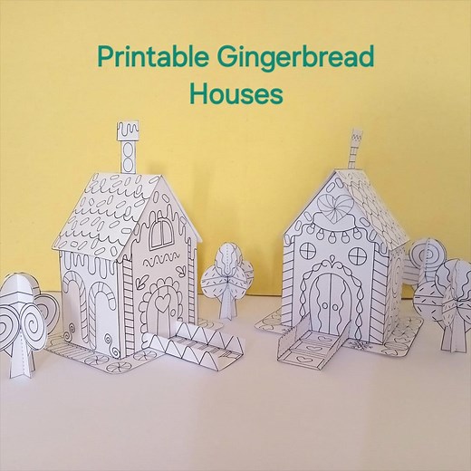 3D Paper Gingerbread Houses: Printable Templates to Color & Assemble DIY Craft (PDF Download) - Etsy