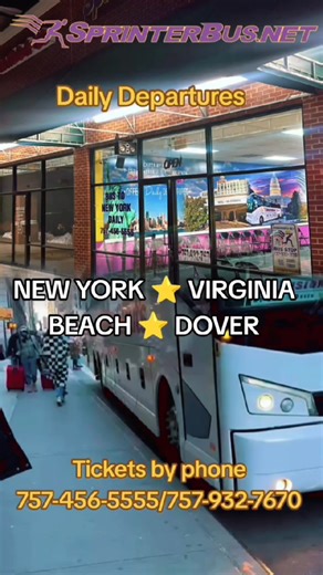 Start your week by planning your trip on the Sprinterbus,contac US through our Phone numbers  757-456-5555/757-932-7670 Or visit our website www.sprinterbus.net  DAILY Departures  NEW YORK  VIRGINIA BEACH  NORFOLK 女 DOVER  #sprinterbus #travel #bus #newyork #traveling #norfolk #virginiabeach #newyork | SprinterBus | Facebook