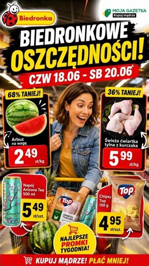 Biedronkowe oszczędności 👉 CODZIENNIE NISKIE CENY🍉 Arbuz na wagę tylko 2,49 zł | 18.06 - 20.06