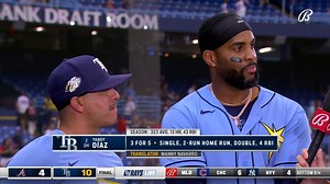 Ryan Bass caught up with Yandy Díaz (3 hits/4 RBIs), where they delved into Yandy's packed schedule for the upcoming week, which includes participating in the All-Star game in Seattle and a subsequent red-eye flight for the birth of his son 🙏 | FanDuel Sports Network Florida & Sun