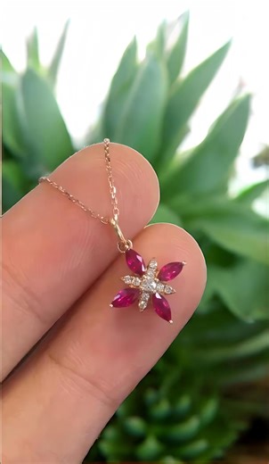 Gold Plated Ruby Flower Pendant Necklace, Dainty Red Gem Floral Jewelry - Etsy