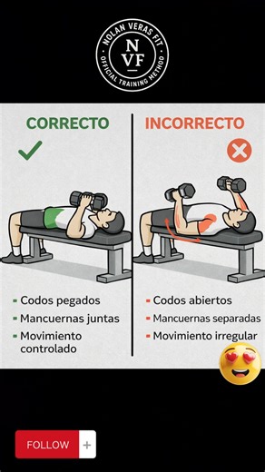 Nolan Veras on Instagram: "🟩❌ HEX PRESS (PRESS CON MANCUERNAS JUNTAS) Correcto vs Incorrecto | Pecho activado vs brazos sobrecargados El Hex Press es uno de los mejores ejercicios para activar el pectoral interno pero solo si se hace bien. ❌ Codos demasiado abiertos ❌ Mancuernas separadas ❌ Movimiento irregular y sin control ❌ Hombros y brazos robando el trabajo Cuando ocurre esto, el pecho deja de trabajar y el estímulo se va al deltoide anterior y los brazos. 🟩 La técnica corre