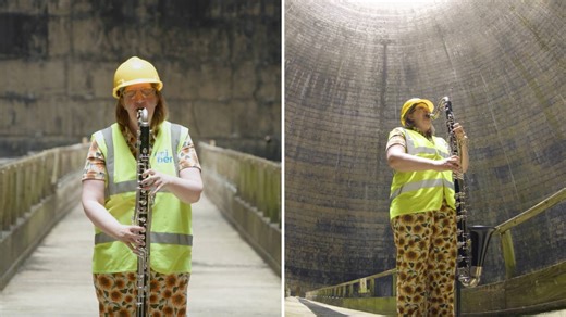 Bass clarinettist plays in ‘cathedral-like’ acoustic of cooling towers