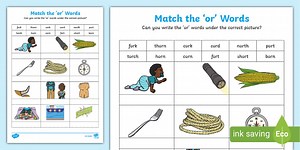 Match the 'or' Words Activity Sheet
