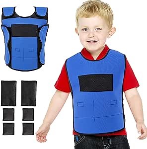 OUTREE Weighted Vest for Kids with Sensory Needs (Small, Ages 3-4), Compression Vest for Kids with ADHD and Autism, Weighted Vest Including 6 Removable Weights, Breathable Mesh Design (Blue)