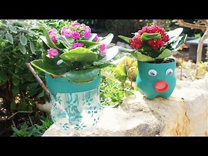 Maceteros con botellas de plástico