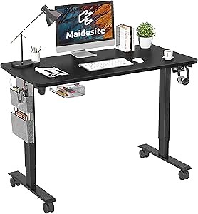 Sit Stand Desk, 48x 24 Inch Electric Standing Desk, One Board Height Adjustable Desk Home Office Stand Up Desk Ergonomic Desks with USB Charging Port (Black Frame + Black Top)