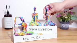 Colorful Abstract Yoga Figurines Set of 3 - Vibrant Graffiti Art Sculptures, Modern Home Decor Accents, Unique Gift for Yoga Lovers, Meditation Room & Living Room Shelf Desk Decor