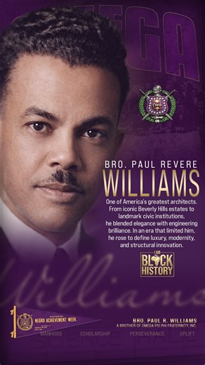 𝙱𝚛𝚘. 𝙿𝚊𝚞𝚕 𝚁. 𝚆𝚒𝚕𝚕𝚒𝚊𝚖𝚜 ✨ 𝙰 𝙼𝚊𝚜𝚝𝚎𝚛 𝙾𝚏 𝙰𝚛𝚌𝚑𝚒𝚝𝚎𝚌𝚝𝚞𝚛𝚎 𝚊𝚗𝚍 𝙰𝚍𝚟𝚎𝚛𝚜𝚒𝚝𝚢 ✨ Paul Revere Williams, born February 18, 1894, in Los Angeles, California, was a visionary architect whose brilliance reshaped skylines and redefined excellence in America. Initiated into #OmegaPsiPhi through the Lambda Chapter in 1924, Bro. Williams became the first Black licensed architect west of the Mississippi. He was the first Black member of the American Institute of Architects