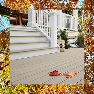 Design a deck even leaves would feel lucky to land on. https://bit.ly/3klYo0U #BetterTechBetterDeck #GoAgainstTheGrain TimberTech AZEK Decking - Harvest Collection - #SlateGray Classic Composite Series - Premier Rail - #White | TimberTech