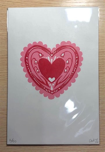 Hand-printed Valentines Heart Linocut Print - Etsy