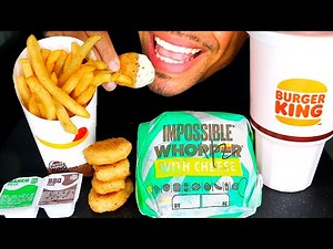 ASMR BURGER KING TALKING MUKBANG IMPOSSIBLE WHOPPER W/ CHEESE CHICKEN NUGGETS FRIES REVIEW BIG BITES