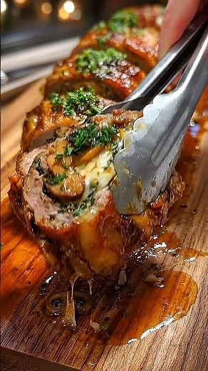 Mushroom Stuffed Pork Tenderloin | Juicy Cheese & Mushroom Filled Dinner Recipe