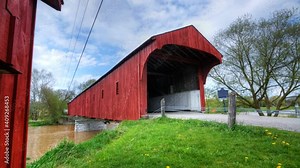 Motion controlled scene of Montrose Covered Bridge, Ontario, Canada 4K