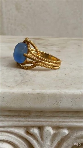 THE KNOT OF HERCULES Authentic Roman Glass 2nd / 3rd Century AD 22kt Gold Ring
