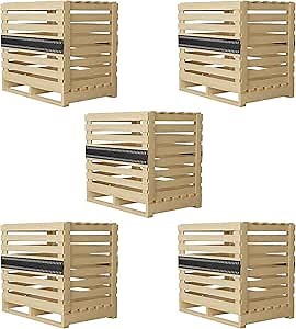 Greaton, Wooden Stackable Shipping Crate with Slatted Heavy Duty Structure, Easy to Storage & Transport Any Items, Set of 5, 36 x 34 x 32, Beige