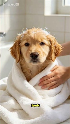 Cute puppy taking a bubble bath! #cute #puppy #bubble #bath #ai
