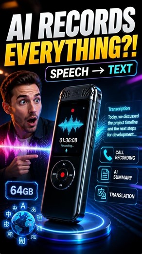 AI Voice Recorder That Turns Speech Into Text! | 64GB, Call Recording & 100 Languages