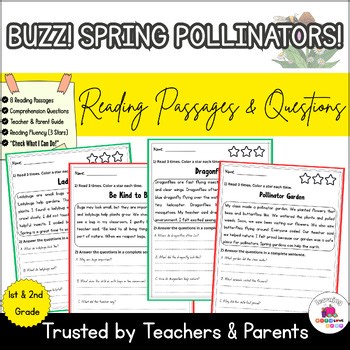 Bees & Pollinators Reading Passages | Spring Reading Comprehension | 1st–2nd Gr