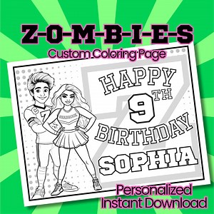 Personalized Zombies Coloring Page: Birthday Party Activity, Canva Template - Digital Download, Disney Zombies Custom Coloring Page Placemat - Etsy
