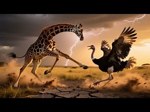Giraffe vs Ostrich | African Wild Battle in 8K UHD | Real Animal Fight Scene"
