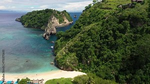 Nusa Penida, Bali: Aerial drone footage of the stunning Atuh beach in the Nusa Penida island in Bali in Indonesia.