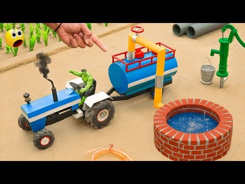 diy mini tractor water tanker machine with making bricks mini well science project ‪@AdgeCreator‬