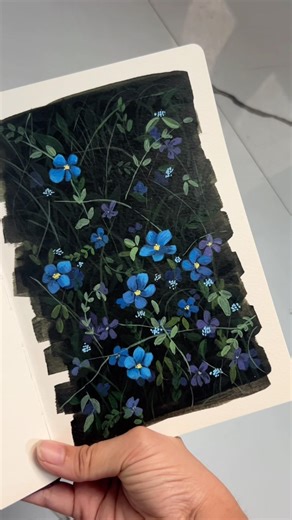 Prettiest blue flowers garden acrylic painting on paper 💌