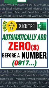 Excel Quick Tips: AUTOMATICALLY ADD ZERO(s) BEFORE a number like to your Mobile Number. Keep on learning!!! ☺🙌 #ExcelTips #ExcelTutorials #ExcelHacks | DieT