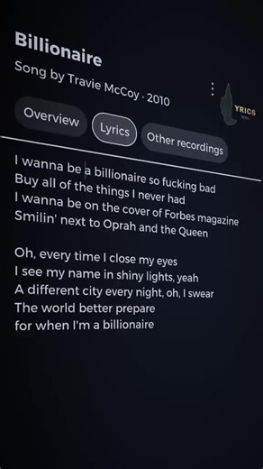 Billionaire Lyrics by Travie McCoy Featuring Bruno Mars