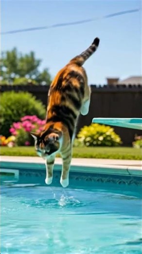 Cat diving off the diving board and I used AI