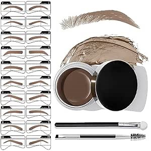 Eyebrow Stamp Stencil Kit - Brow Stamp Long-lasting Waterproof Eyebrow Kit for Women, Eyebrow Pomade & Eyebrow Brush 2 Ways to Use, 10 PCS Reusable Eyebrow Stencils for Perfect Eyebrow (Medium Brown)