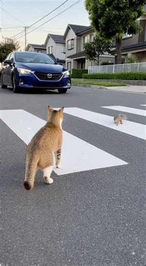 Cat Stops Traffic So Squirrel Can Cross 🐱🚦🐿️ #Shorts